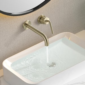 Single Hole and Single-Handle Brass Bathroom Faucet with Handles Wall Mount in Brushed Gold