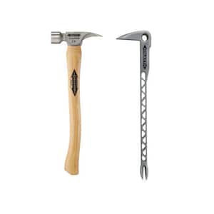 14 oz. Titanium Smooth Face Hammer with 18 in. Curved Hickory Handle w/12 in. Titanium Clawbar Nail Puller with Dimpler