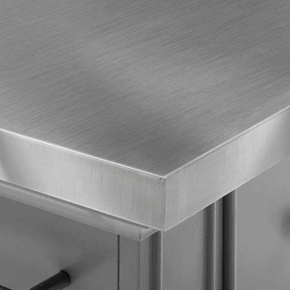 Julia 50'' Gray Stainless Steel Top Kitchen Island Set with X-Back Stools
