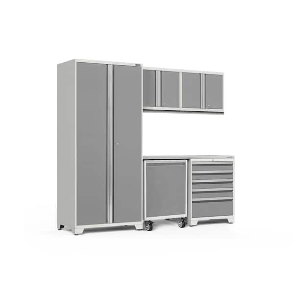 NewAge Products Pro Series 92 in. W x 84.75 in. H x 24 in. D 18-Gauge Steel Garage Cabinet Set in Platinum (6-Piece)