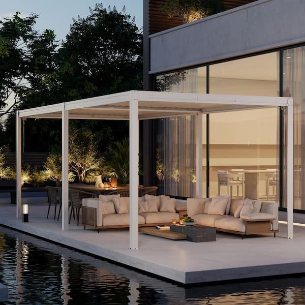 Clihome 10 ft. x 20 ft. Aluminum Frame Louvered Pergola with Adjustable Roof, Efficient Drainage System in White