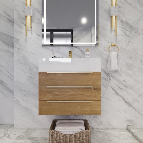 Bethany 24 in. W x 20 in. D x 22 in. H Single Sink Floating Bath Vanity in Oak with White Acrylic Top