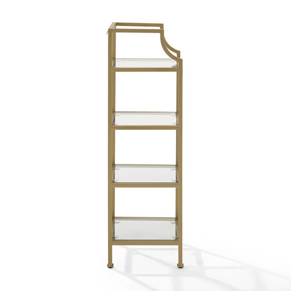Sleek Soft Gold Steel and Glass 44" Short Etagere for Books