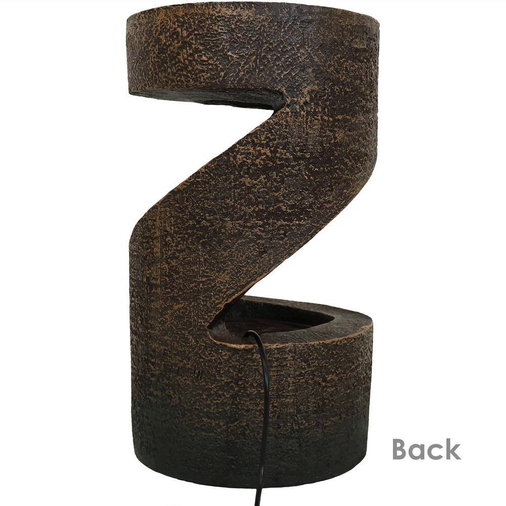 Brown Polyresin Spiral Tabletop Water Fountain with LED Light