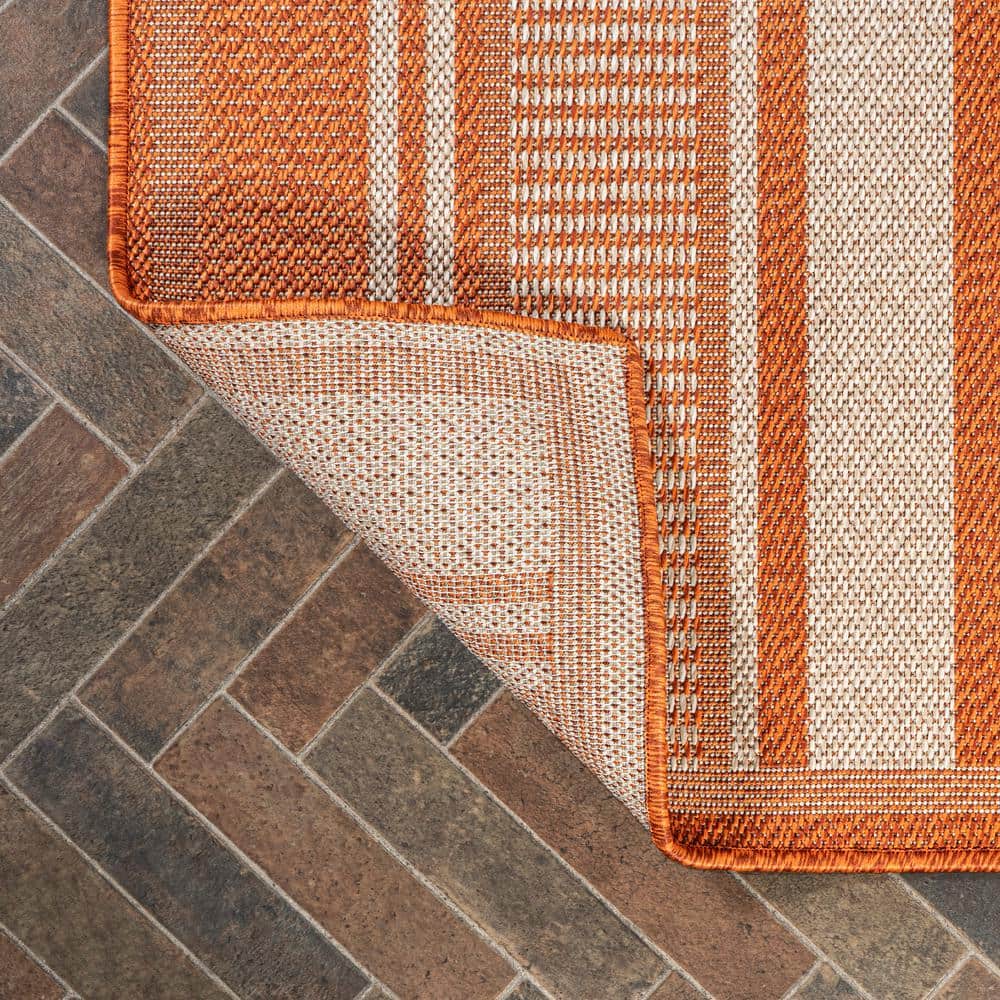 Haynes 3' x 5' Orange and Cream Synthetic Stripe Area Rug