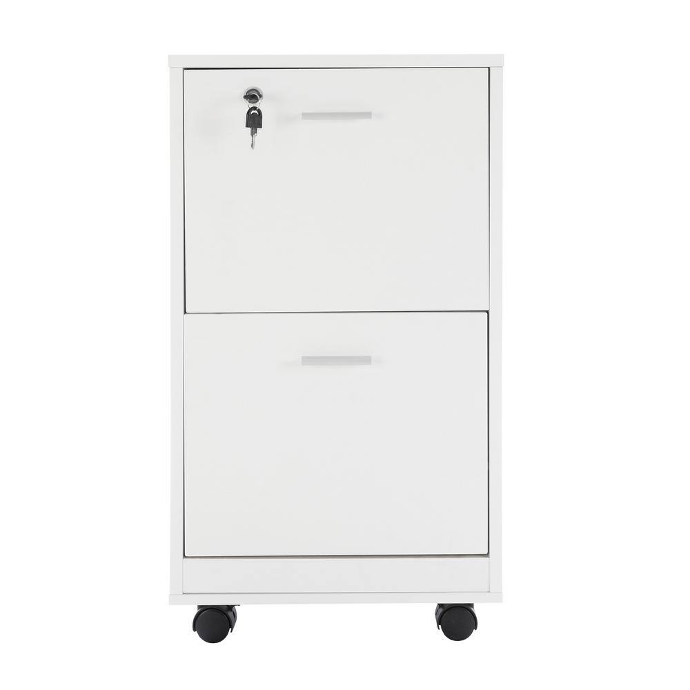 White Mobile 2-Drawer Lockable File Cabinet with Wheels