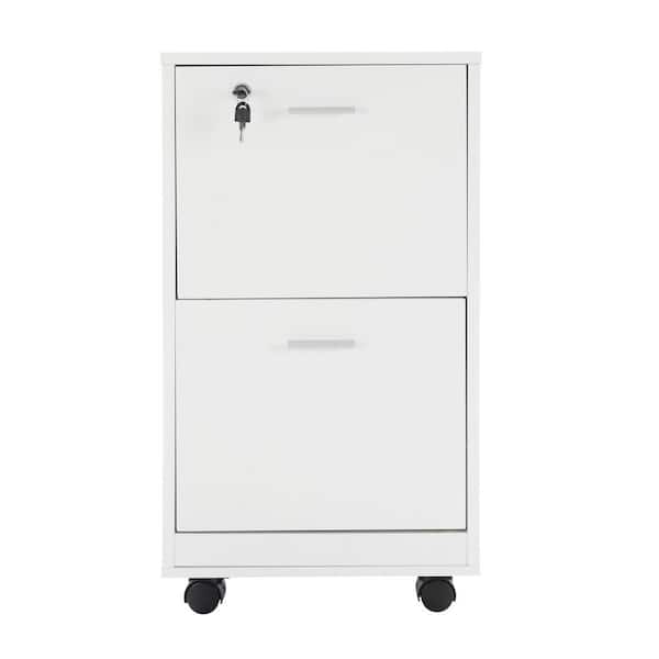 Locking File Cabinet 2-Drawer White Engineered Wood 27.28 in. H x 15.74 in. W x 14.17 in. D Vertical File Cabinet