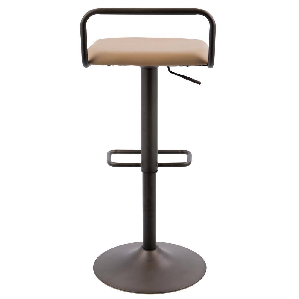 Contemporary Swivel Adjustable Barstool in Antique Brown Leather