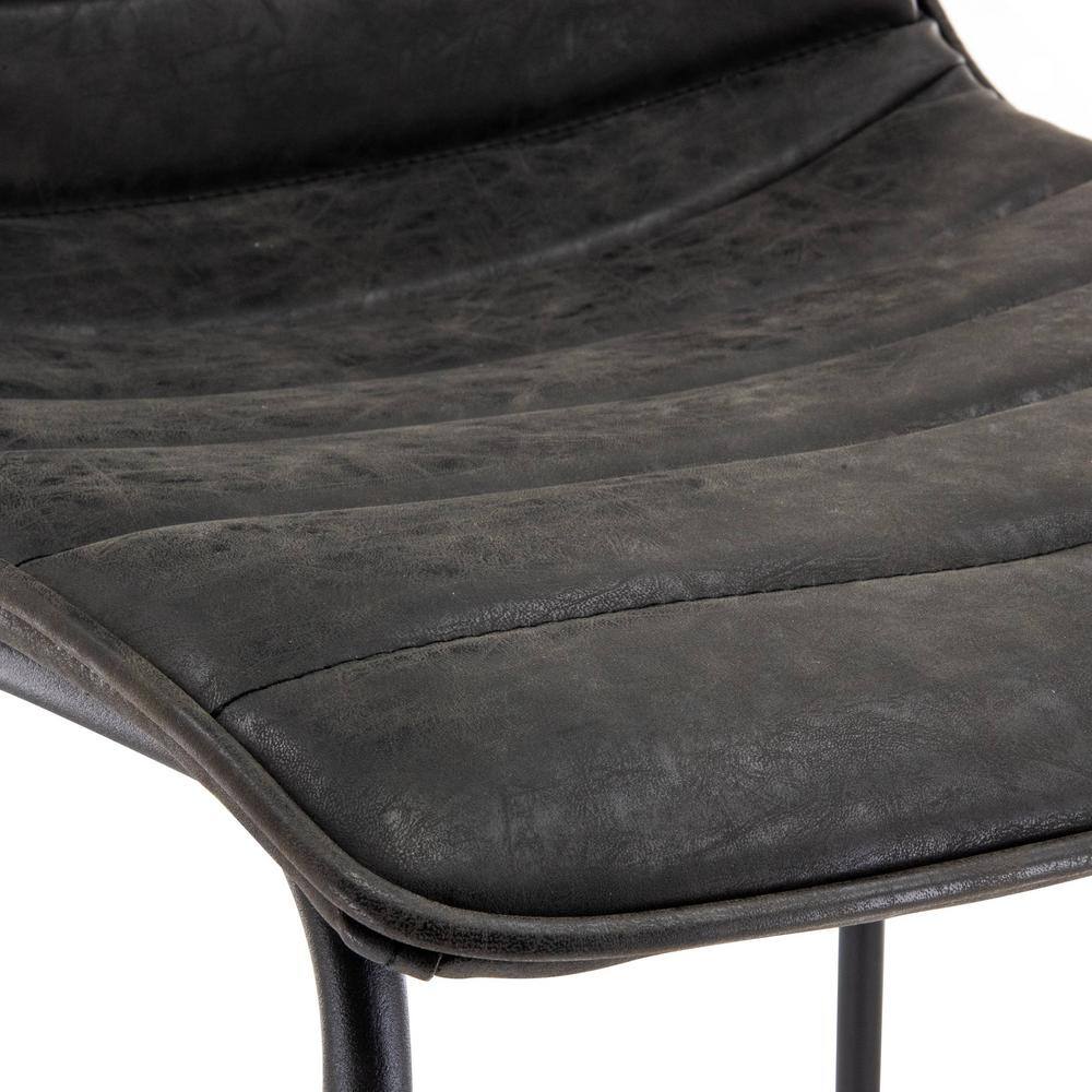 Charcoal Black Modern Leather Bar Stools with Iron Base, Set of 2