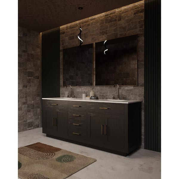 Condor 80 in W x 22 in D Black Oak Double Bath Vanity with White Quartz Top
