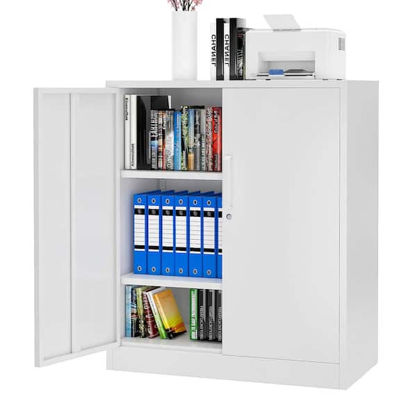 Mlezan Small Metal Cabinet with 2 Doors 31.5 in. W x 35.4 in. H x 15.7 in. D with 2-Adjustable Shelves Storage Cabinet in White