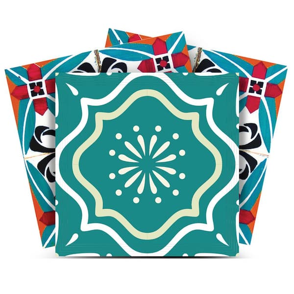 Teal, Orange and Red N17 12 in. x 12 in. Vinyl Peel and Stick Tile (24-Tiles, 24 sq. ft./pack)