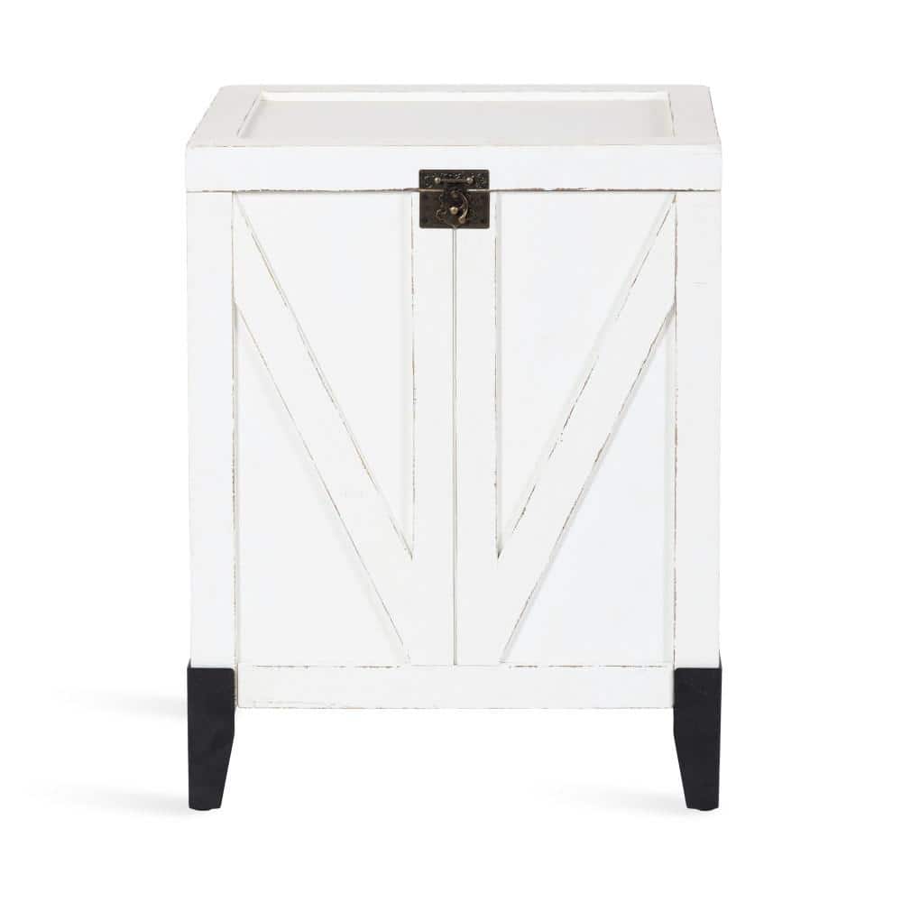 White and Black Wood Side Table with Storage