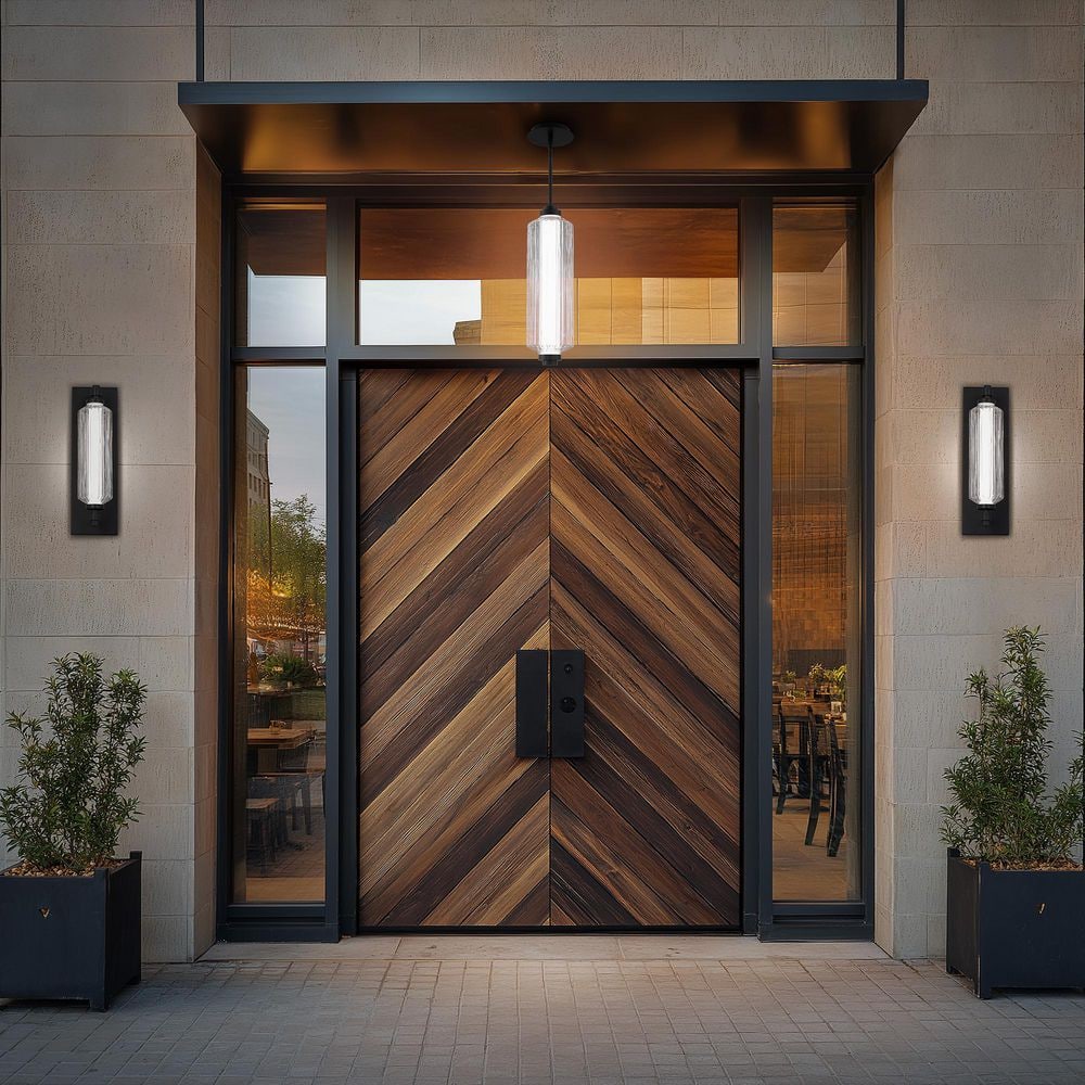 Porto 18 in. 1- Light Black Indoor/Outdoor Wall Sconce with Ribbed Glass Diffuser Integrated LED 4CCT price history on PriceWatchPro