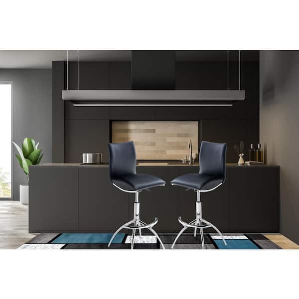 Adjustable and Swivel Bar-Height Bar Stool in Black Color (Set of 2)