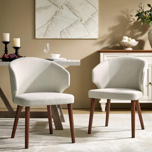 JAYDEN CREATION Nuria Beige Upholstered Dining Chair with Wing Back and Solid Wood Tapered Legs (Set of 2)