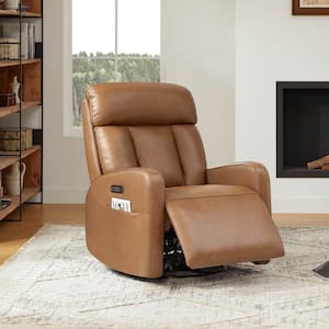 Hugo Saddle Genuine Leather Glider Swivel Power Recliner with Adjustable Headrest & Lumbar,Charging Ports,Storage Pocket