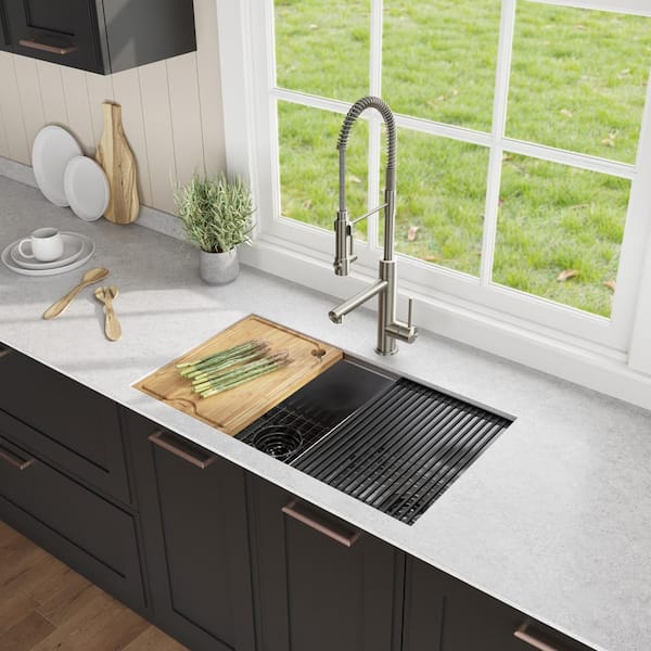 Kore 16 Gauge Stainless Steel 33" Double Bowl Undermount Kitchen Sink with WasteGuard Continuous Feed Garbage Disposal