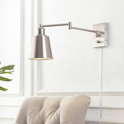 Cary 5.75 in. 1-Light Nickel Iron Contemporary Swing Arm Wall Light