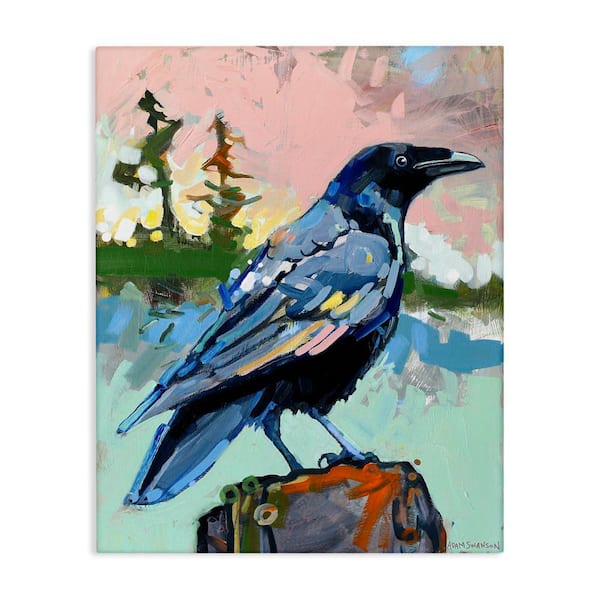 Modern Crow Portrait by Adam Swanson Unframed Animal Graphic Art Print 48 in. x 36 in.
