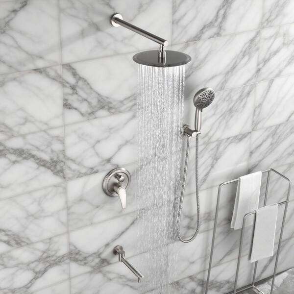 Vara Single Handle 7-Spray 3-Way Tub and Shower Faucet 1.8 GPM in Brushed Nickel Pressure Balance Valve Included