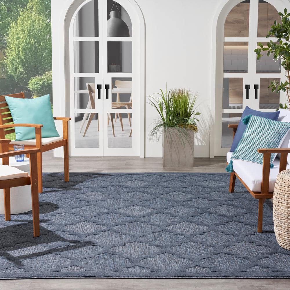 Navy Blue Trellis Synthetic Flat Woven 7' x 10' Area Rug