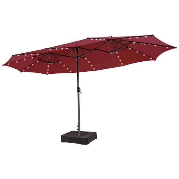 15 ft. Market 48 LED Lights Double-Sided Patio Umbrella in Dark Red