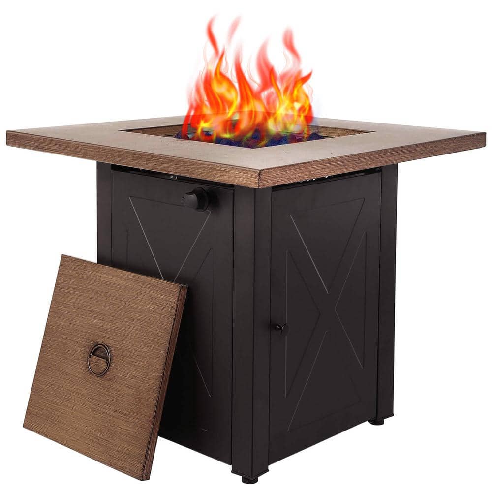 Yellow Wood Mocha X Square Propane Fire Pit Table