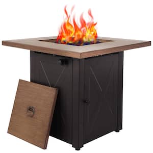28 in. Square 50000 BTU Steel Propane Fire Pit Table in Wood Look