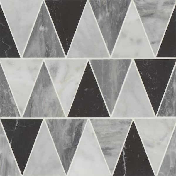 Bedrosians Modni Triangular 11 in. x 13 in. Honed Cool Blend Marble Mosaic Tile (10.51 sq. ft./Case)