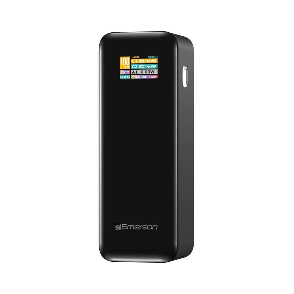 Emerson Power Bank 27,000mAh with PD 140-Watt and Intelligent Digital TFT Display (Black)