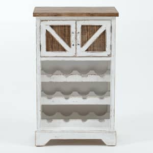 White and Natural Wood 2-Door Wine Cabinet