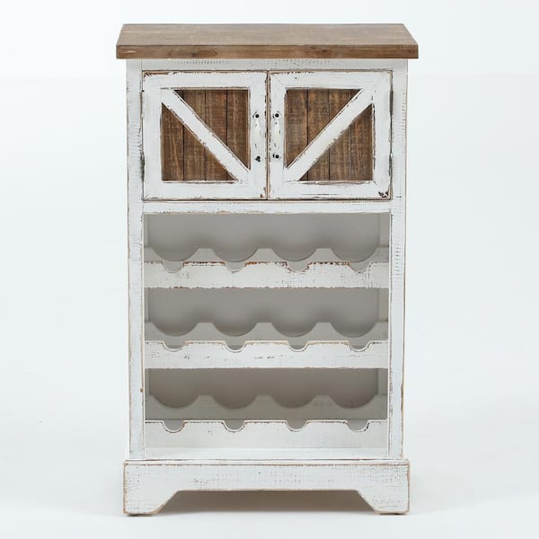LuxenHome White and Natural Wood 2-Door Wine Cabinet