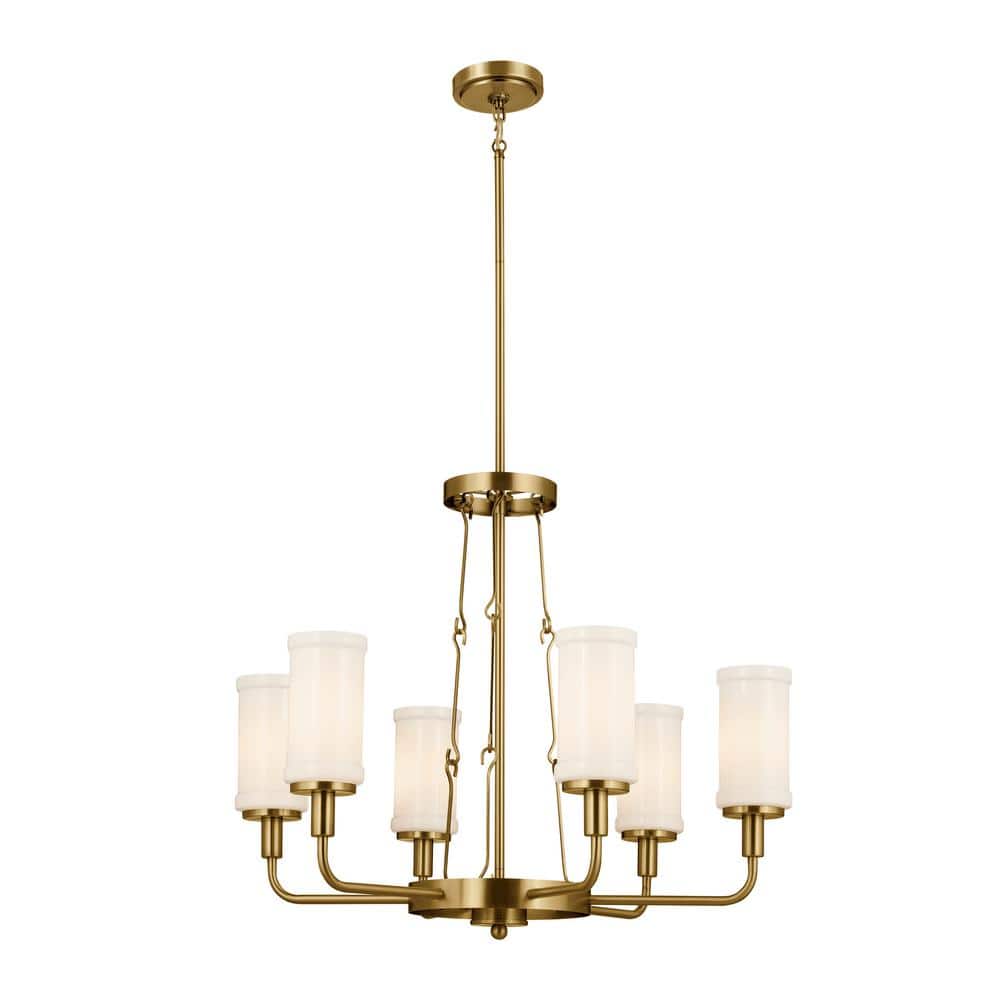 Vetivene Natural Brass 6-Light Chandelier with Opal Glass Shades