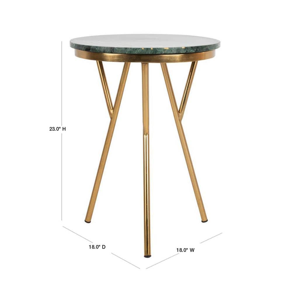 Aurelia 18" Transitional Round Stone Top End Table in Green & Gold