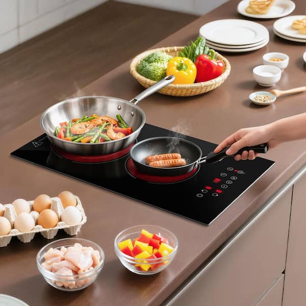 amzchef 20 in. 2-Elements Ceramic Dual Induction Cooktop in Black