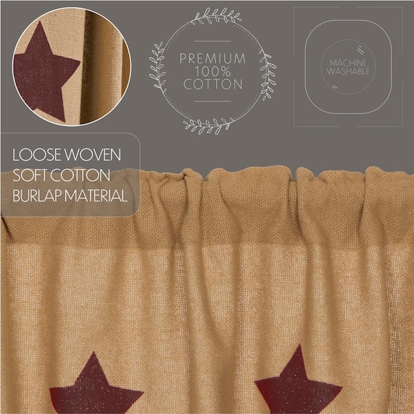 Natural/red burlap curtain/valance 2024 with 2.5