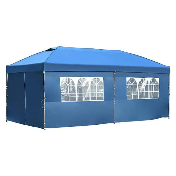 Lycvki 10 ft. x 20 ft. Blue Pop Up Canopy Tent with Sidewalls for Backyard Wedding and Party