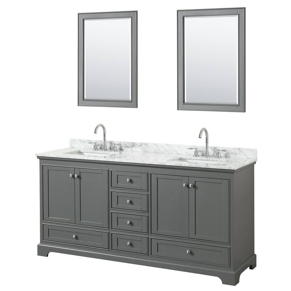 Deborah 72" Dark Gray Double Vanity with White Carrara Marble Top