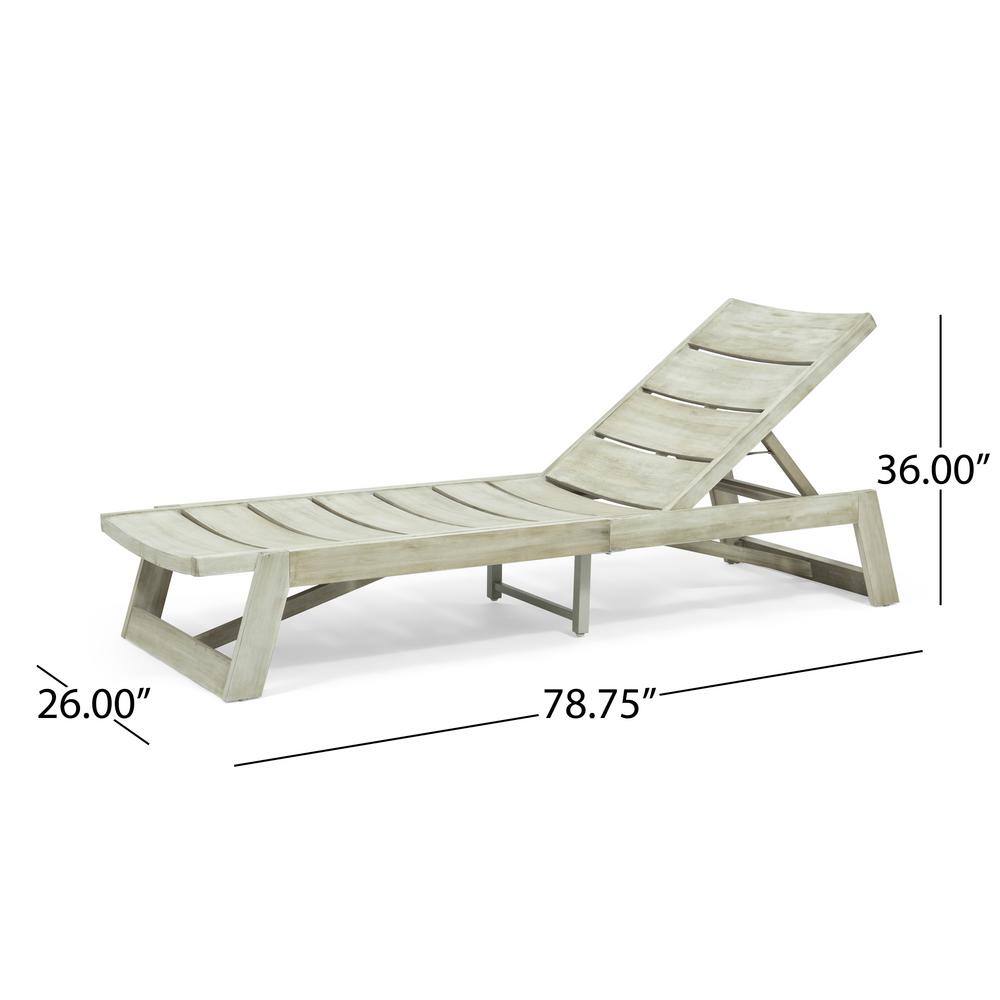 Light Gray Wash Acacia Wood Outdoor Chaise Lounge Set
