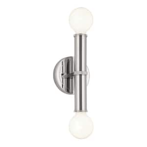 Torche 9.75 in. 2-Light Polished Nickel Bathroom Wall Sconce Light