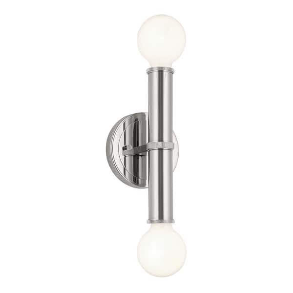 KICHLER Torche 9.75 in. 2-Light Polished Nickel Bathroom Wall Sconce Light