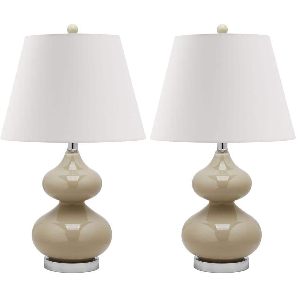 Safavieh Eva 24 In. Taupe Double Gourd Glass Table Lamp With Off-white 