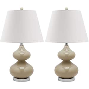 Eva 24 in. Taupe Double Gourd Glass Table Lamp with Off-White Shade (Set of 2)