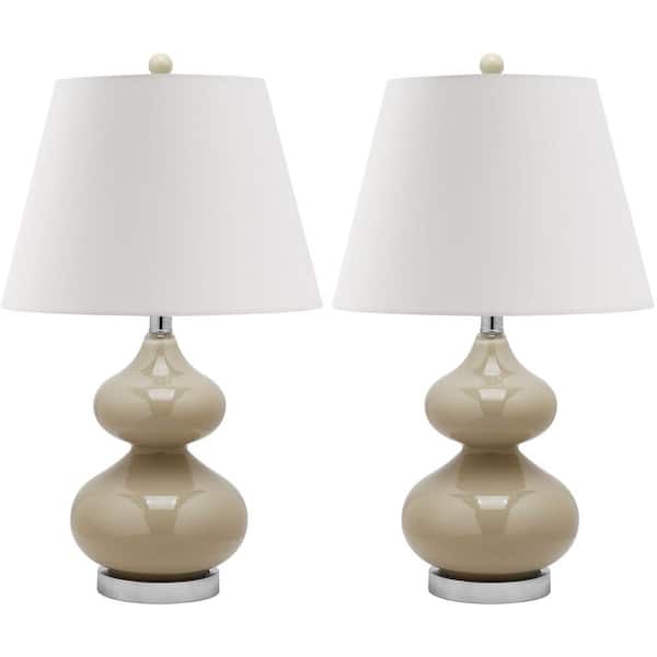 SAFAVIEH Eva 24 in. Taupe Double Gourd Glass Table Lamp with Off-White Shade (Set of 2)