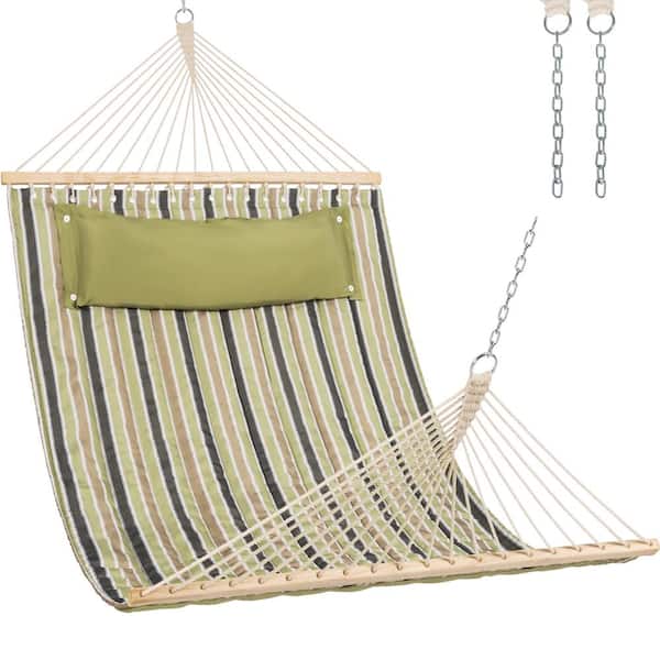 Unbranded Quilted Hammock with Spreader Bars & Detachable Pillow, 78.7" x 55" Large Hammock Bed, 450 LBS Capacity, Green&Black