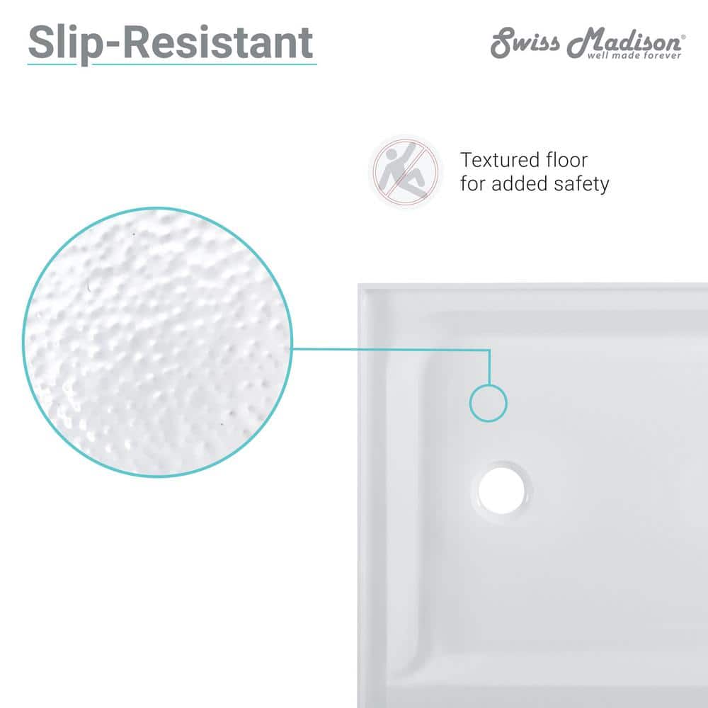 Voltaire 60" x 36" White Acrylic Single-Threshold Shower Base