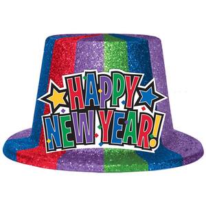 New Year's 5 in. Jewel Tone Glitter Top Hat (3-Pack)