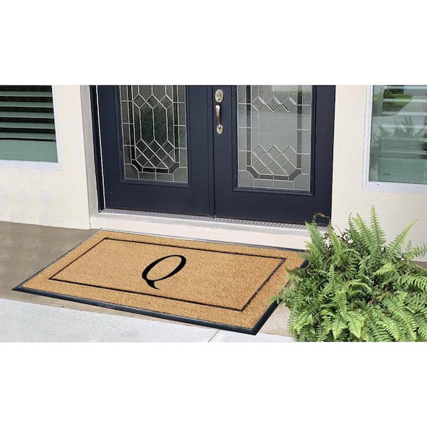 A1 Home Collections A1hc First Impression Striped Black/Beige 24 in. x 36 in. Rubber and Coir Black Finished Outdoor Door Mat