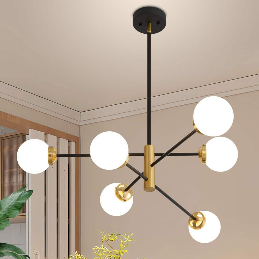 Deyidn 6-Light Vintage Black and Gold Sputnik Chandelier for Living ...